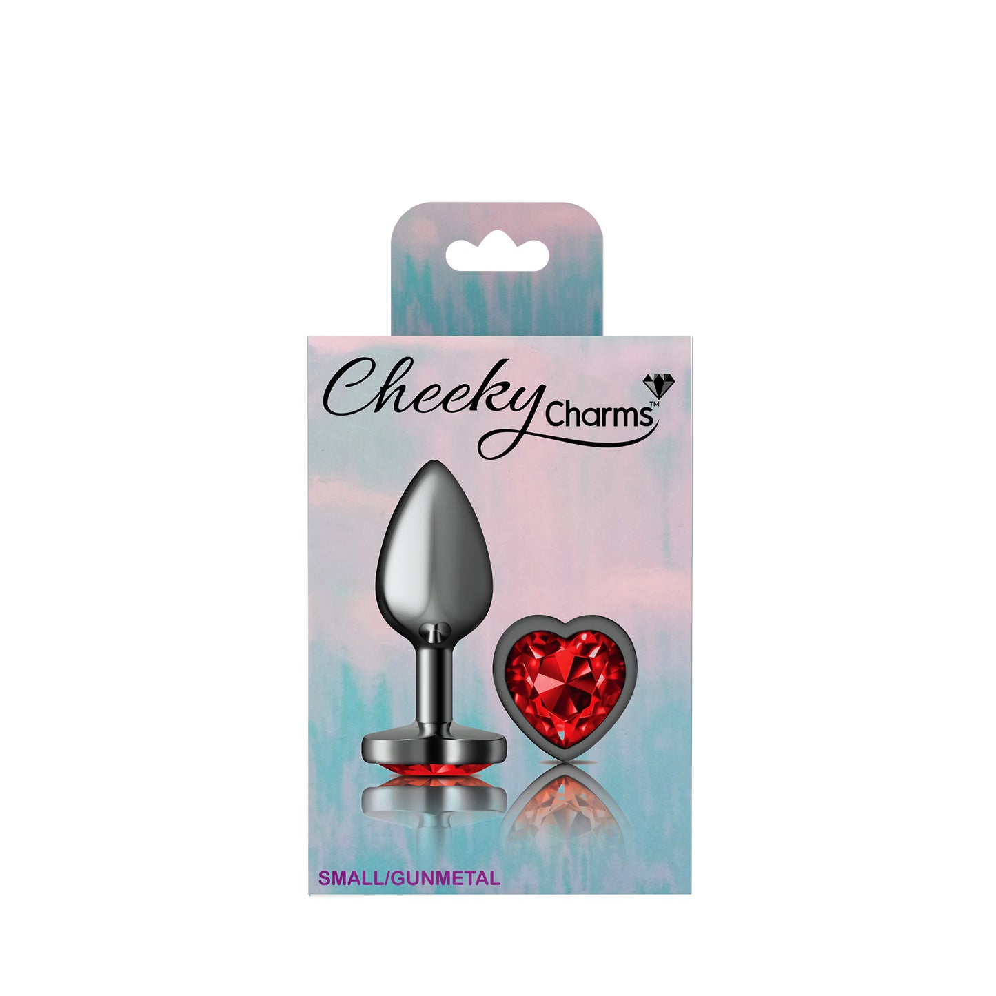 Cheeky Charms-Plug Anal de Metal Gunmetal- Corazón-Rojo Oscuro