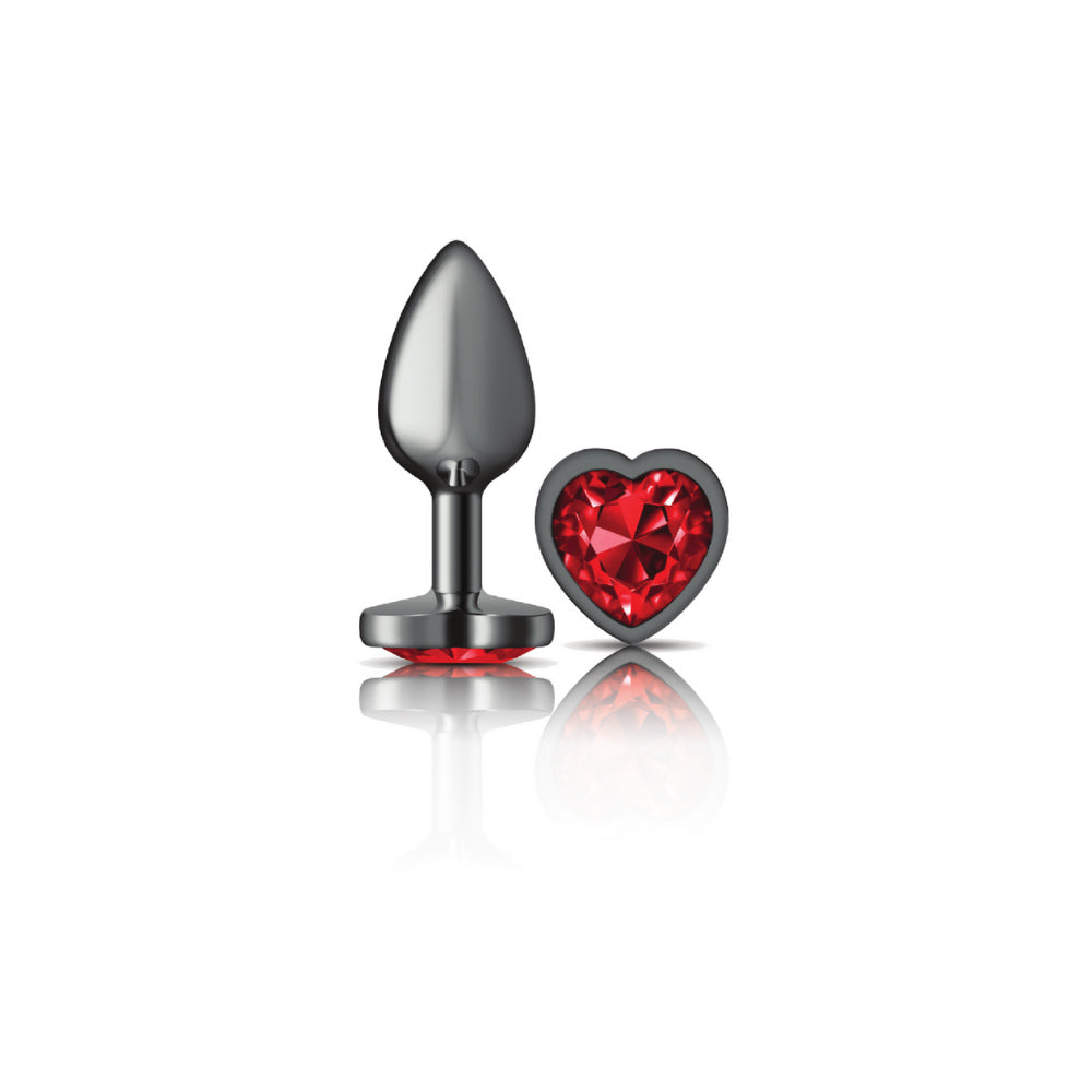 Cheeky Charms-Plug Anal de Metal Gunmetal- Corazón-Rojo Oscuro