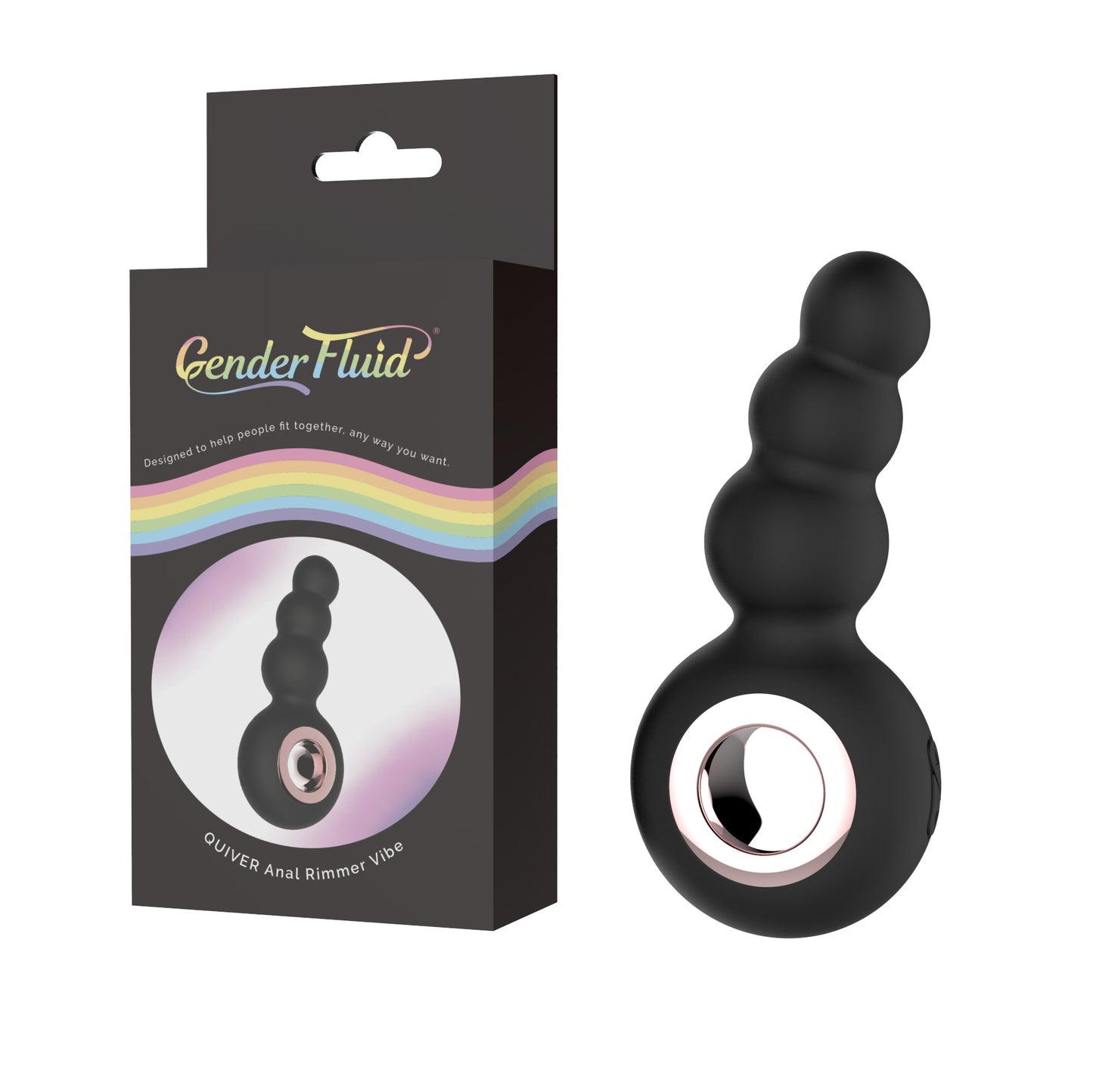 Vibrador de cuentas con anillo anal con carcaj fluido de género - Negro