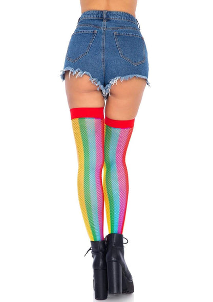 Rainbow Fishnet Thigh Highs - One Size - Multicolor