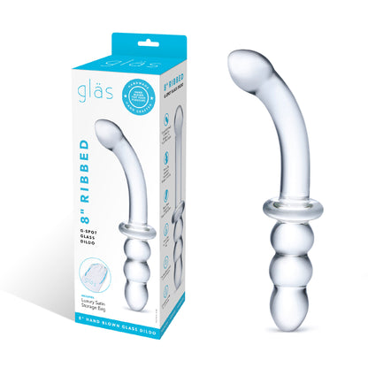 8 Inch Ribbed G-Spot Glass Dildo - Clear