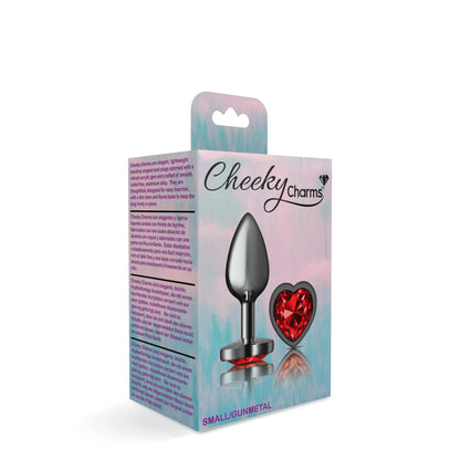 Cheeky Charms-Plug Anal de Metal Gunmetal- Corazón-Rojo Oscuro