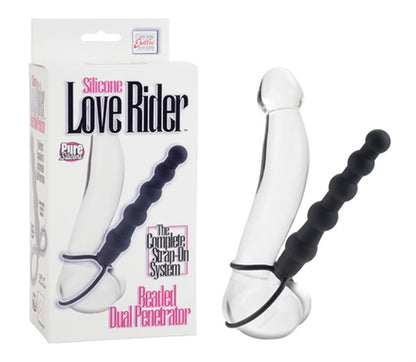 Penetrador doble con cuentas Love Rider de silicona - Negro