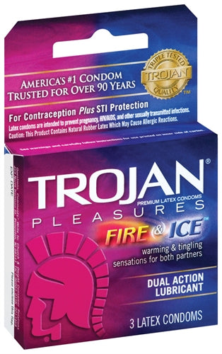 Preservativos lubricados de doble acción Trojan Fire and Ice, paquete de 3