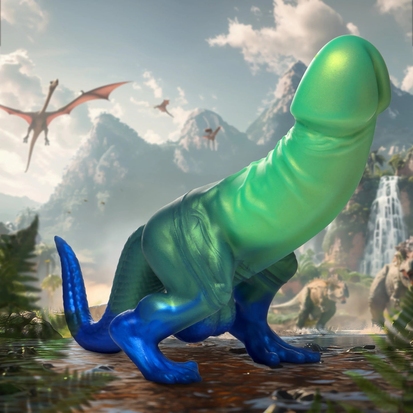 Consolador de silicona Jurassic Cock Dinosaur - Verde/azul