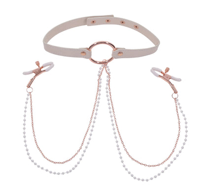 Collar con pinzas para pezones Peaches 'N Creame - Rosa