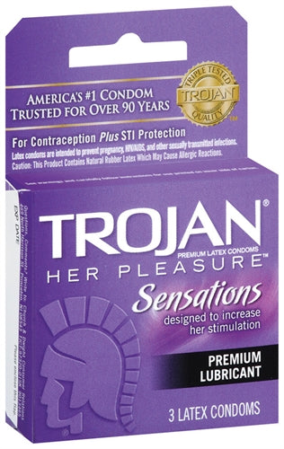 Preservativos lubricados Trojan Her Pleasure Sensations, paquete de 3