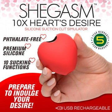 Shegasm 10x Heart Desire Estimulador de clítoris con succión de silicona - Rojo