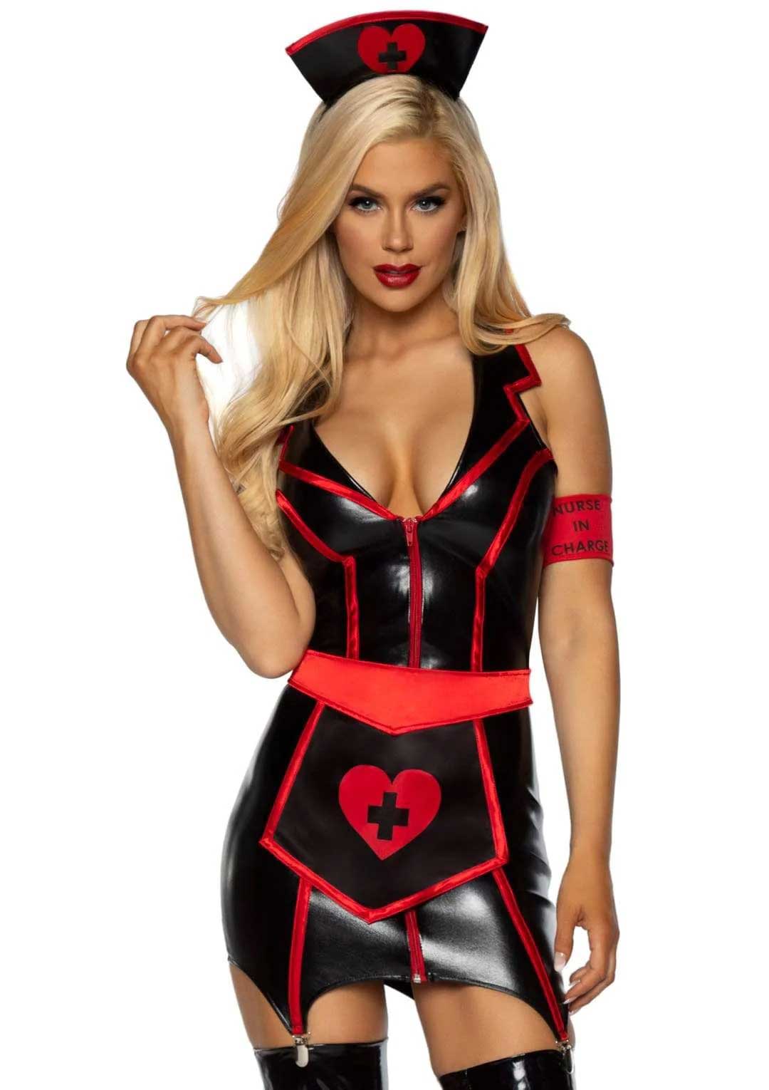 Naughty Nurse Costume  Black/red