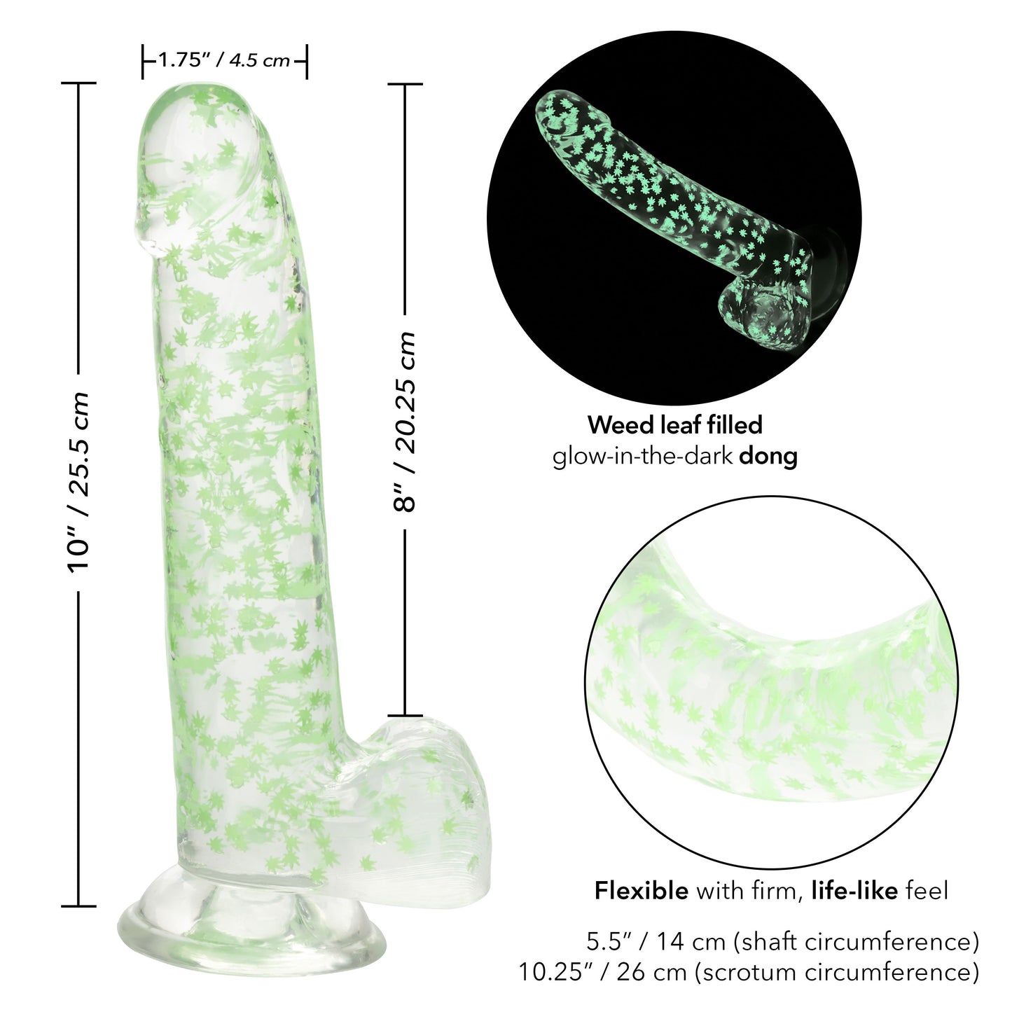 Naughty Bits I Leaf Dick Glow-in-the-Dark Weed Leaf Dildo - Glow in the Dark