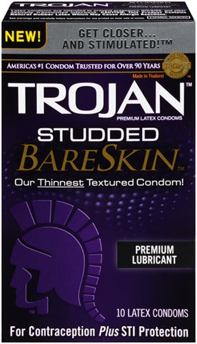 Trojan Studded Bareskin - Paquete de 10