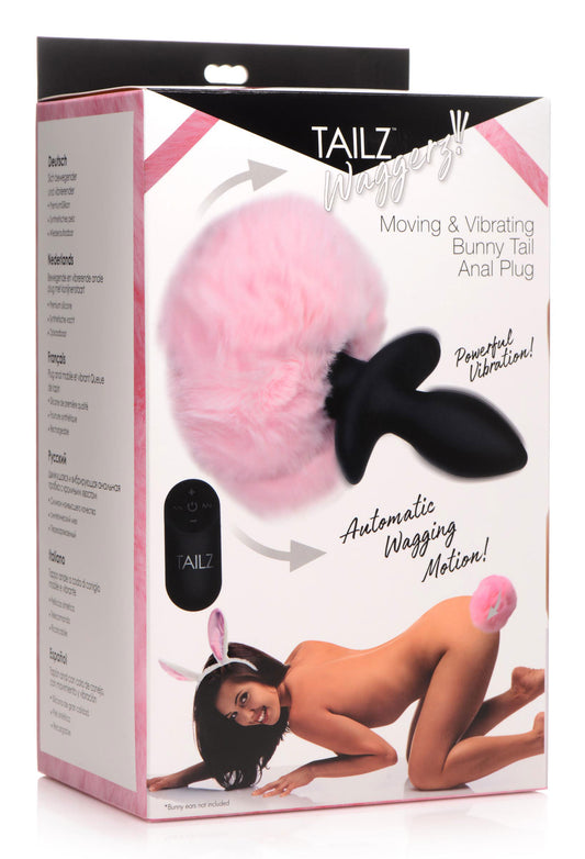 Waggerz Moving and Vibrating Bunny Tail Anal Plug - Pink