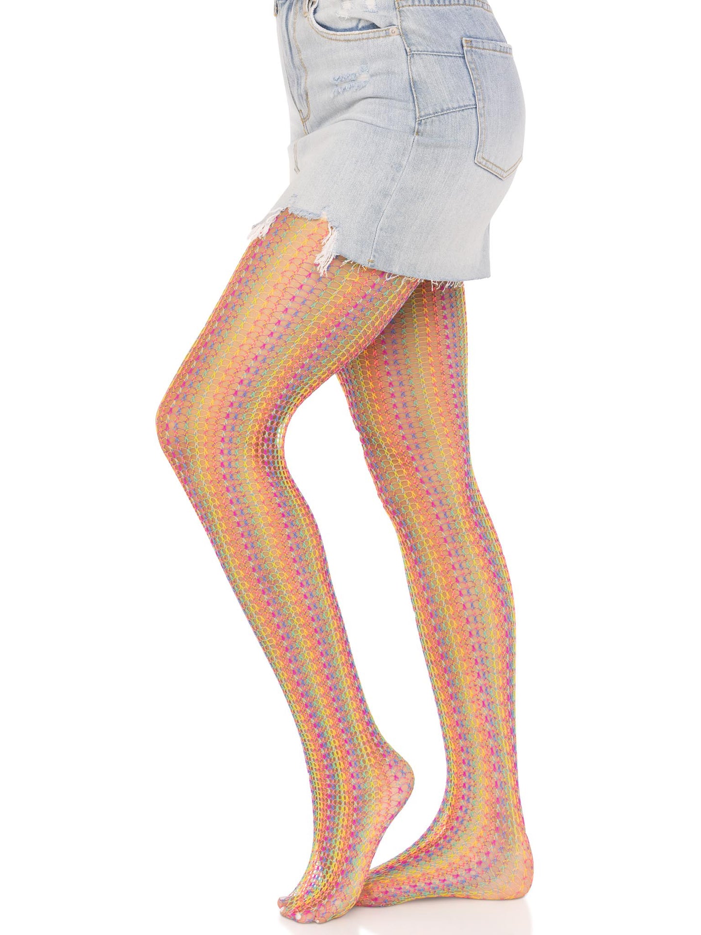 Rainbow Crochet Net Tights - One Size - Multicolor