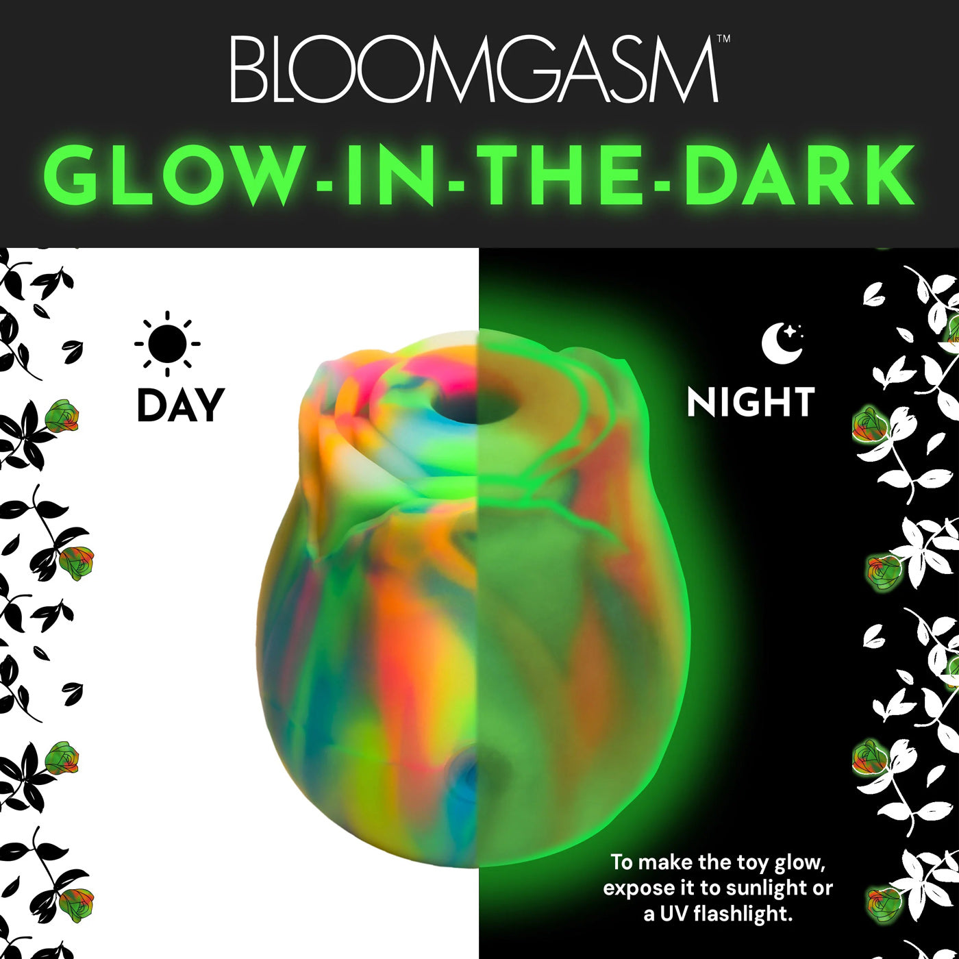 Glow Rose Glow-in-the-Dark Rose Clit Stimulator - Rainbow