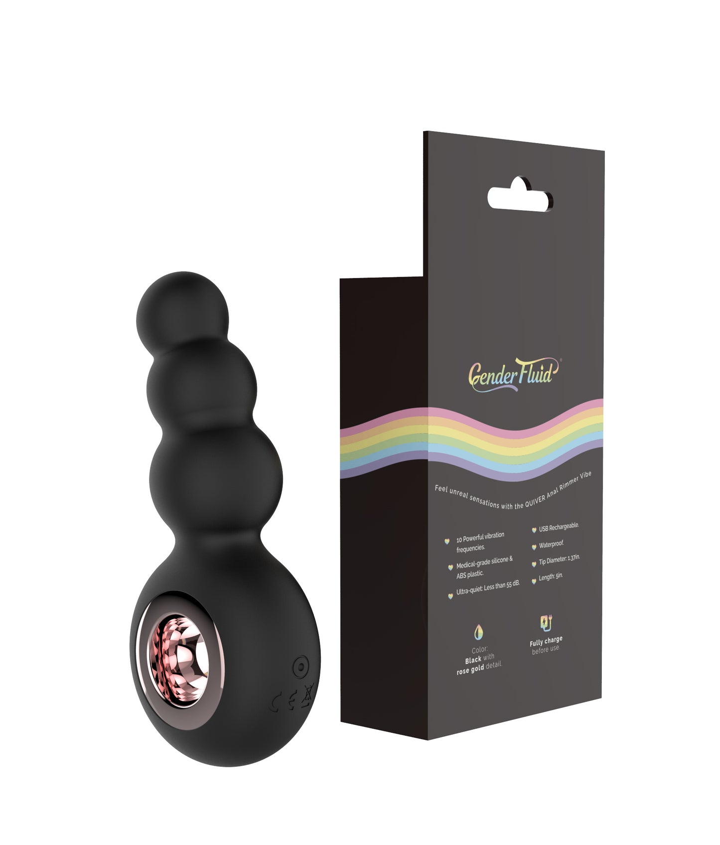 Vibrador de cuentas con anillo anal con carcaj fluido de género - Negro